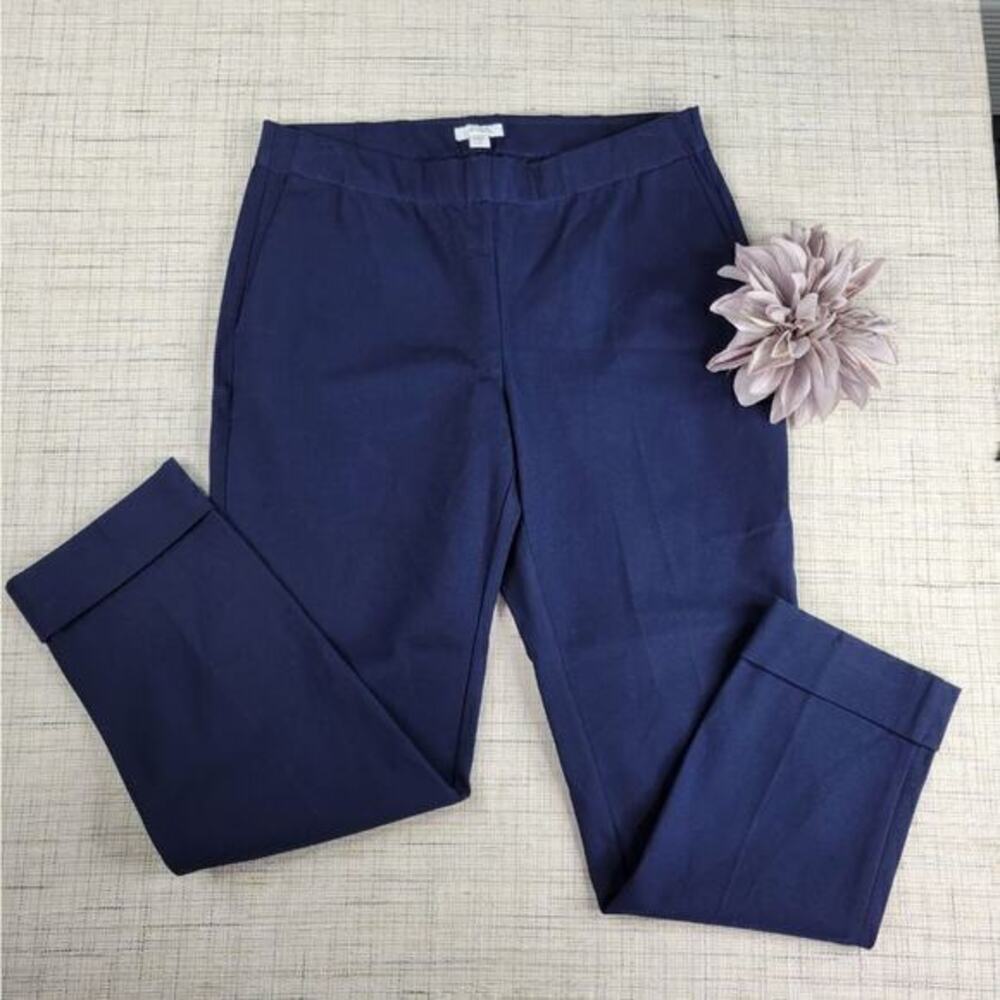 J Jill Bi-Stretch Slim Leg Cuffed Navy Pants Medium Petite‎
